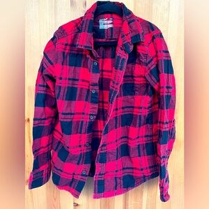 Cat & Jack Boy's Red & Black Plaid Flannel Long Sleeve Shirt - Size Medium (8)